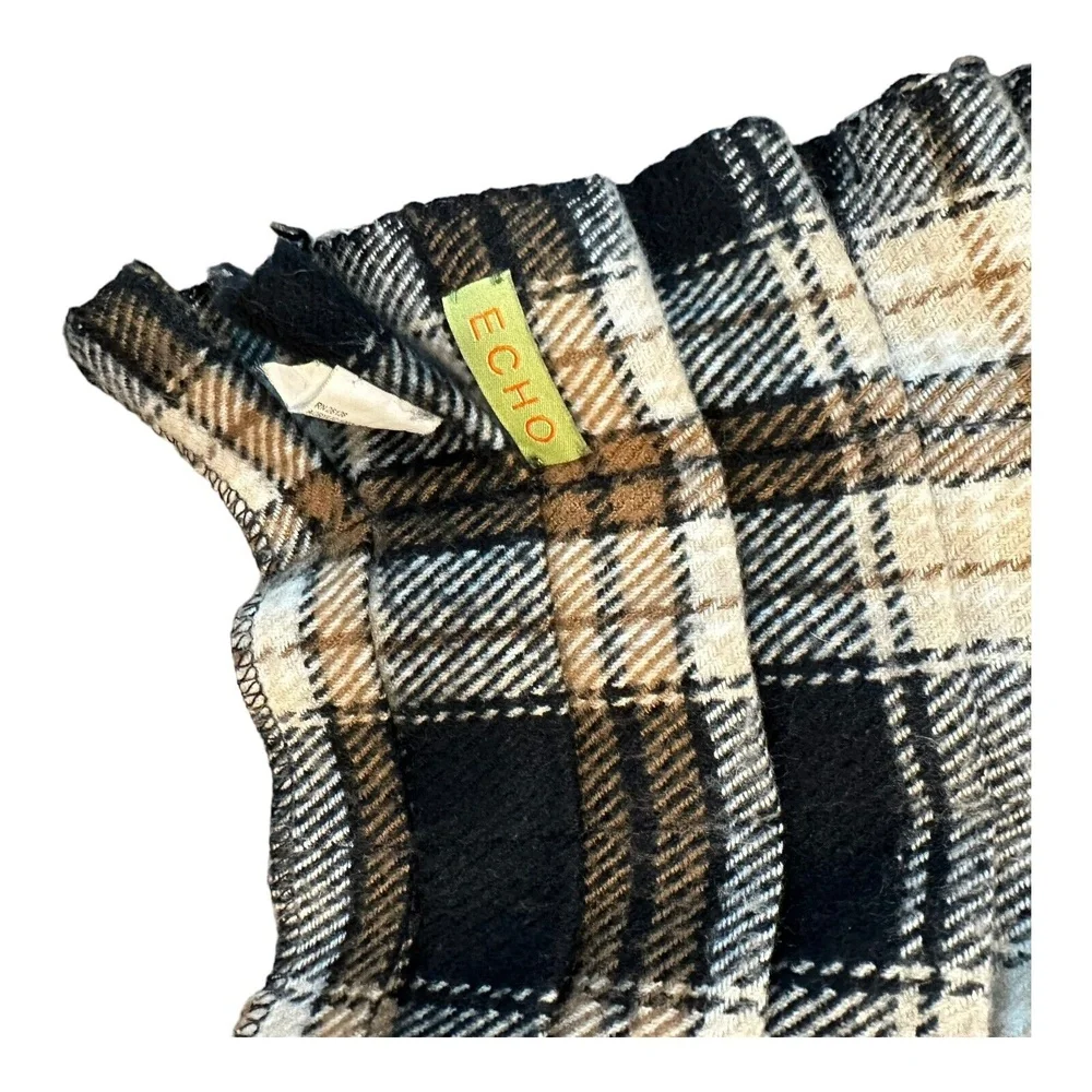 Echo Black Brown Beige Plaid Ruched Cozy Winter Cold Weather Scarf